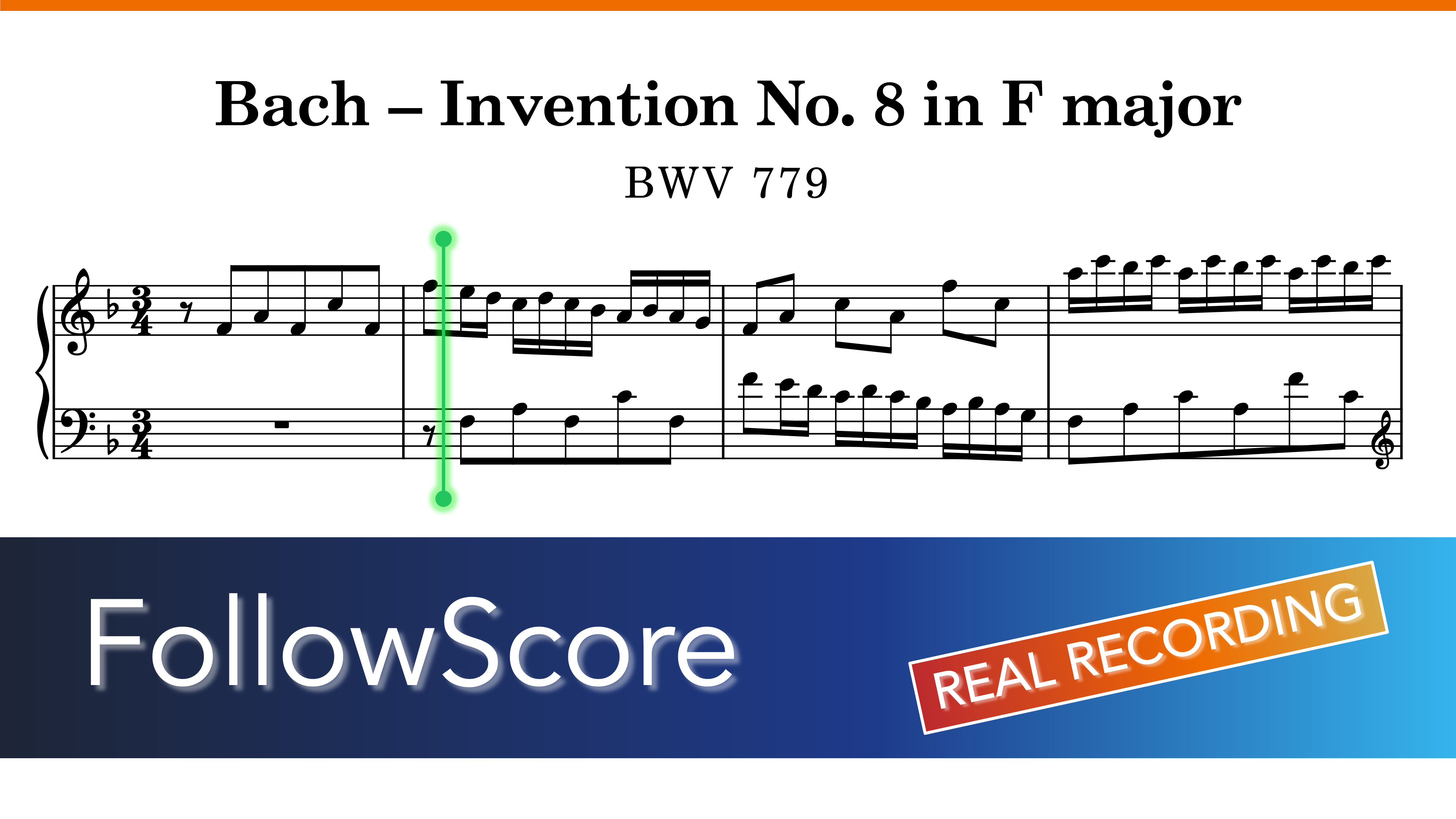 15 Inventions, BWV 772–786 — No. 8 in F Major, BWV 779 — Piano