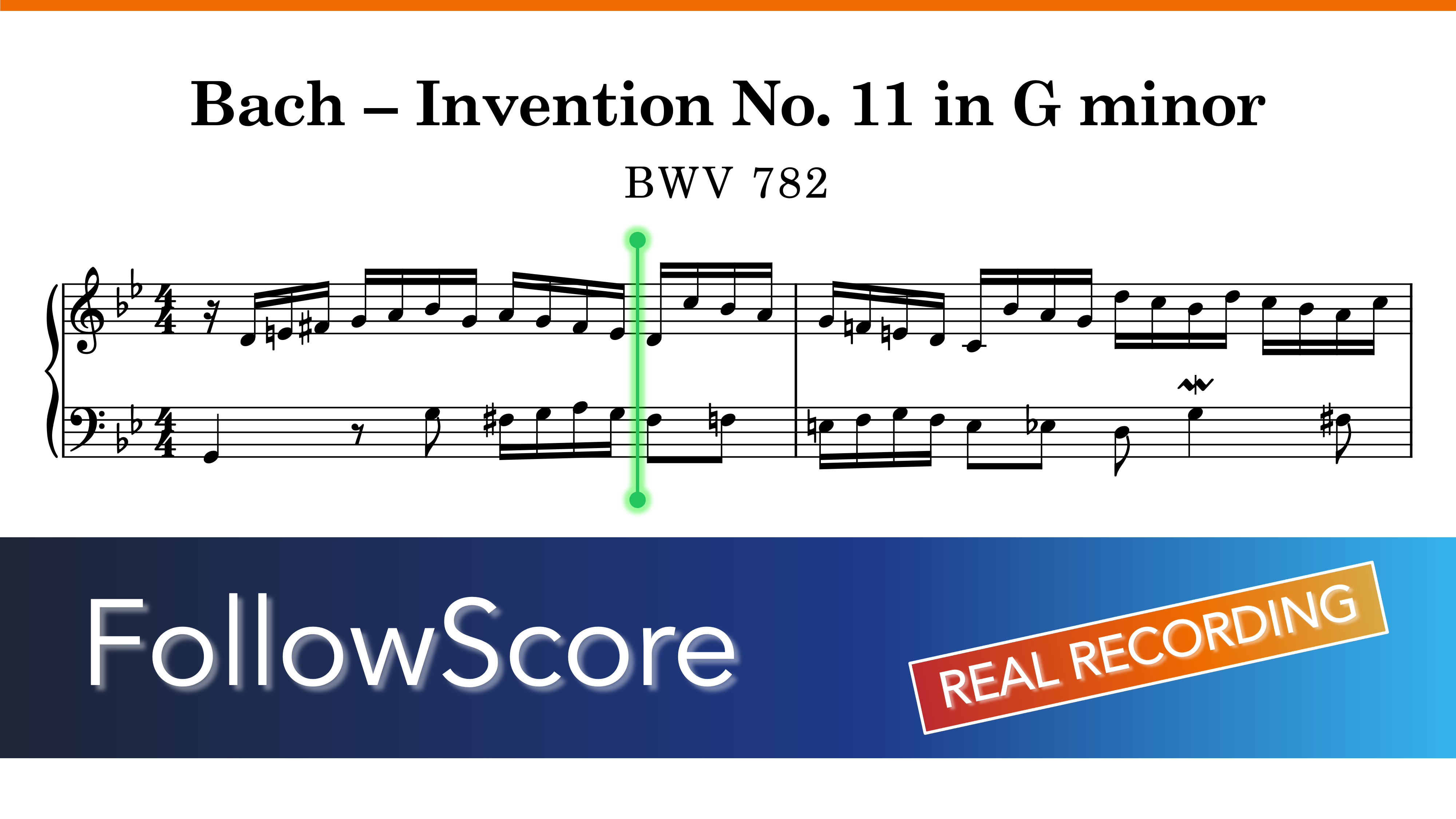 15 Inventions, BWV 772–786 — No. 11 in G Minor, BWV 782 — Piano